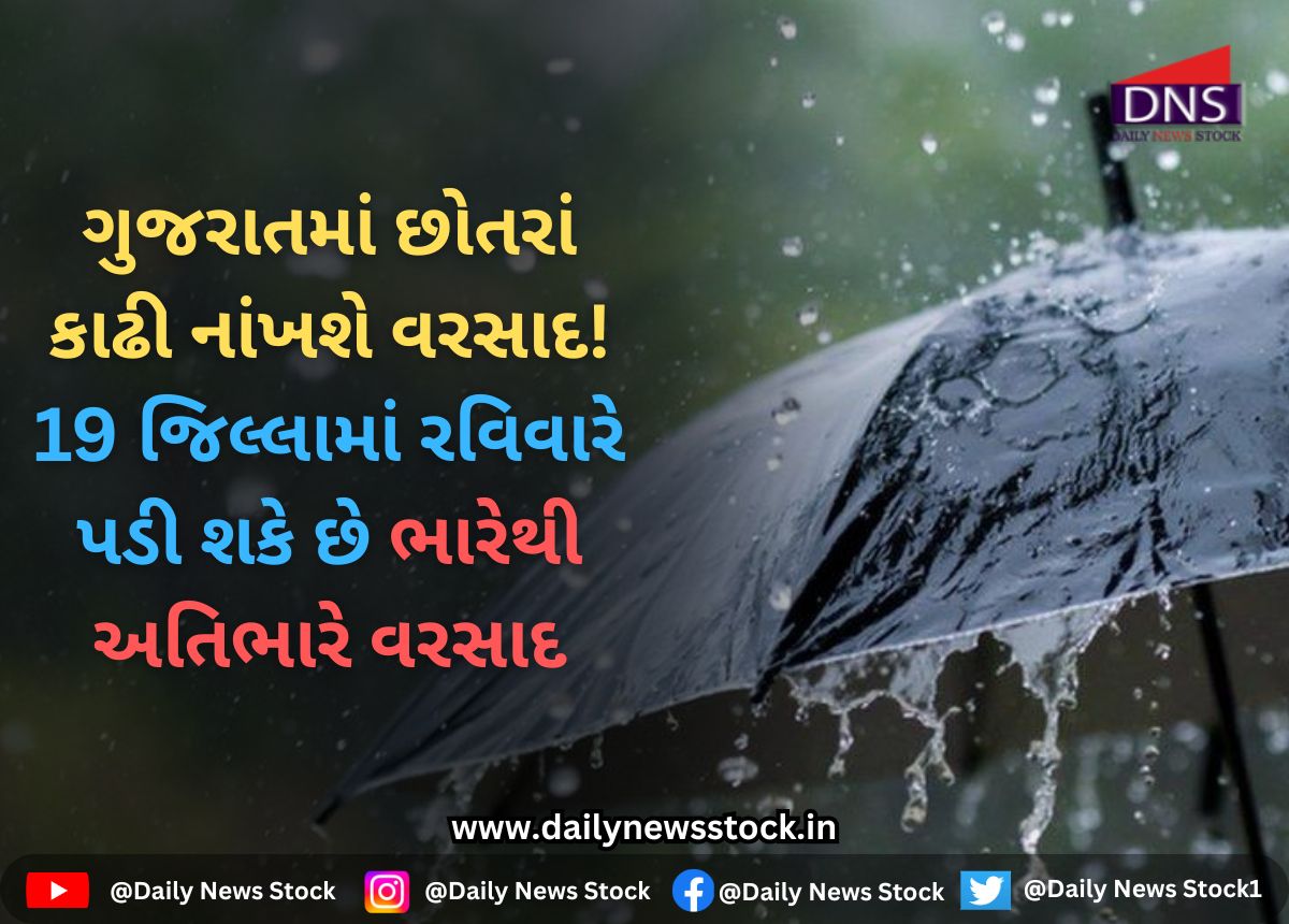 Gujarat : ગુજરાતમાં છોતરાં કાઢી નાંખશે વરસાદ! 19 જિલ્લામાં રવિવારે પડી શકે છે ભારેથી અતિભારે વરસાદ